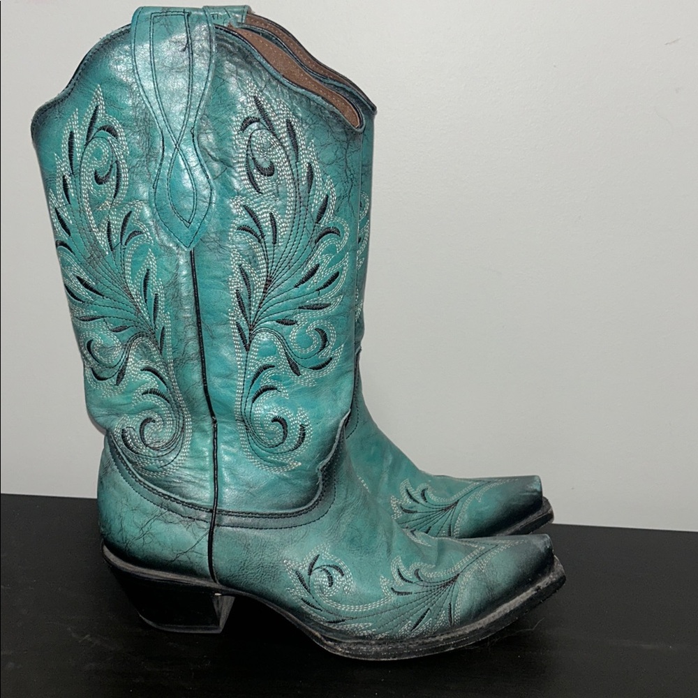 Corral Circle G Women's Turquoise 13" Top Snip Toe Boot Size 9 Coastal Cowboy - Picture 2 of 10